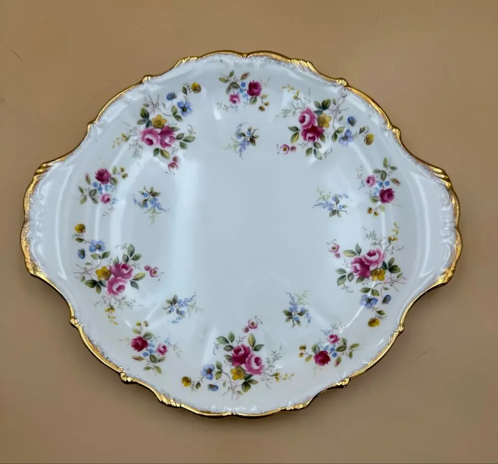 Royal Albert Tenderness 12” Oval Serving Platter Bone China Floral Gold Trim